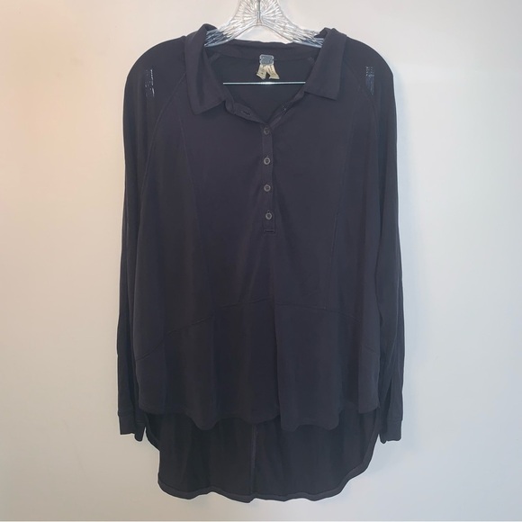 We The Free Blue High Low Henley Top Long Sleeve S - Picture 2 of 9